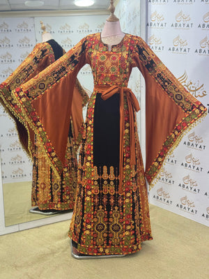 Traditional Palestinian Tatreez Thobe – Black/Brown