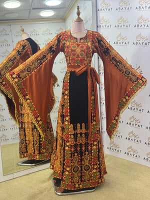 Traditional Palestinian Tatreez Thobe – Black/Brown