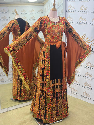 Traditional Palestinian Tatreez Thobe – Black/Brown