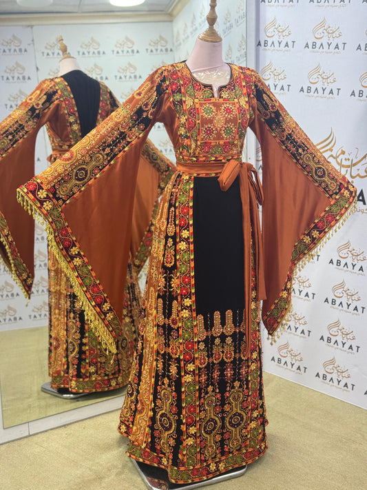 Traditional Palestinian Tatreez Thobe – Black/Brown