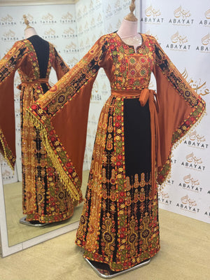 Traditional Palestinian Tatreez Thobe – Black/Brown