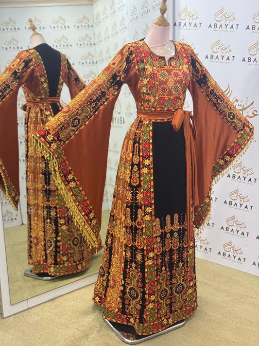 Traditional Palestinian Tatreez Thobe – Black/Brown