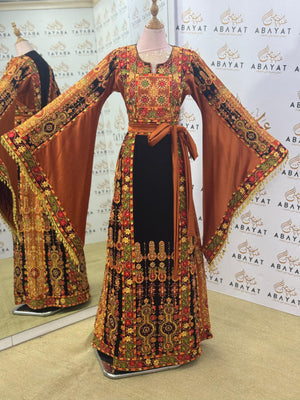 Traditional Palestinian Tatreez Thobe – Black/Brown