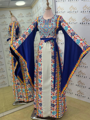 Sapphire Garden Palestinian Thobe – Royal Blue & White