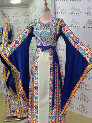 Sapphire Garden Palestinian Thobe – Royal Blue & White