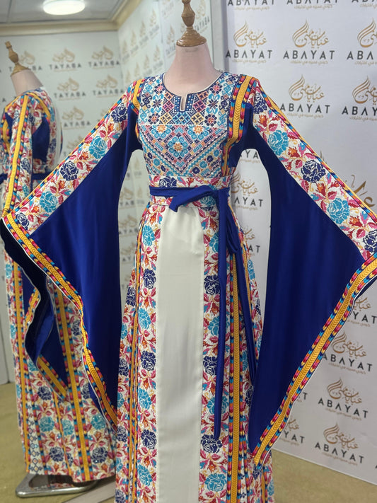 Sapphire Garden Palestinian Thobe – Royal Blue & White