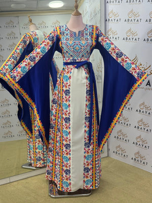 Sapphire Garden Palestinian Thobe – Royal Blue & White