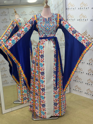 Sapphire Garden Palestinian Thobe – Royal Blue & White