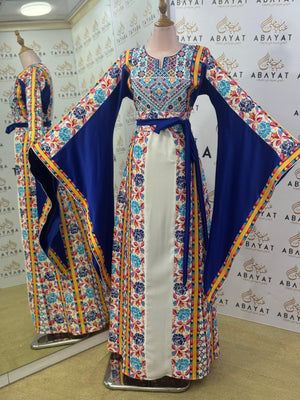 Sapphire Garden Palestinian Thobe – Royal Blue & White