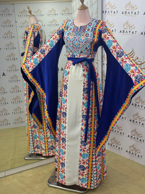 Sapphire Garden Palestinian Thobe – Royal Blue & White