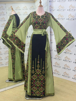Elegant Palestinian Embroidered Thobe – Olive & Black