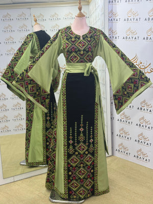 Elegant Palestinian Embroidered Thobe – Olive & Black