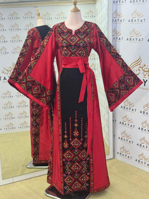 Elegant Palestinian Embroidered Thobe – Ruby/Black
