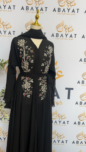 Elegant Black Ruffles Sequence Abaya