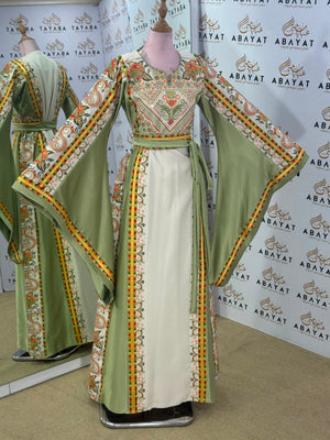 Sage Green & Ivory Palestinian Tatreez Butterfly Sleeve Thobe