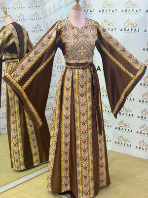 Mocha Brown Palestinian Embroidered Butterfly Sleeve Thobe