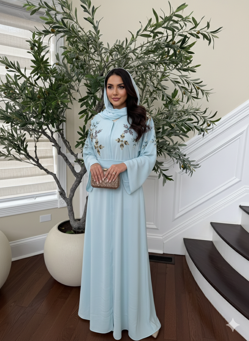 Ocean Breeze Beaded Abaya
