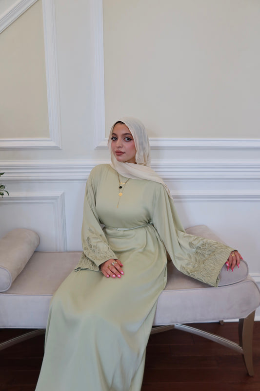 Light Green Serenity Floral Embellished Abaya