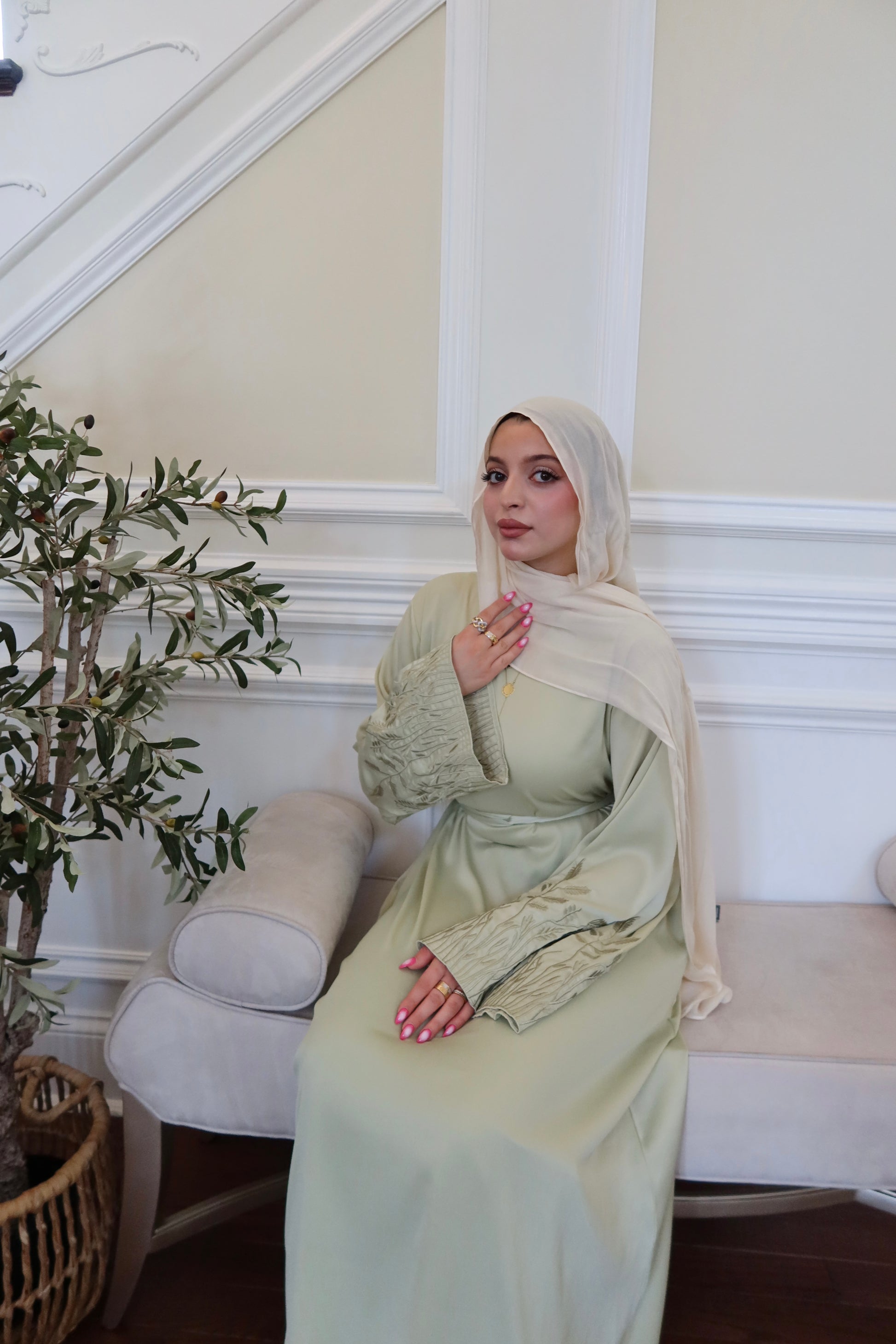 Light Green Serenity Floral Embellished Abaya