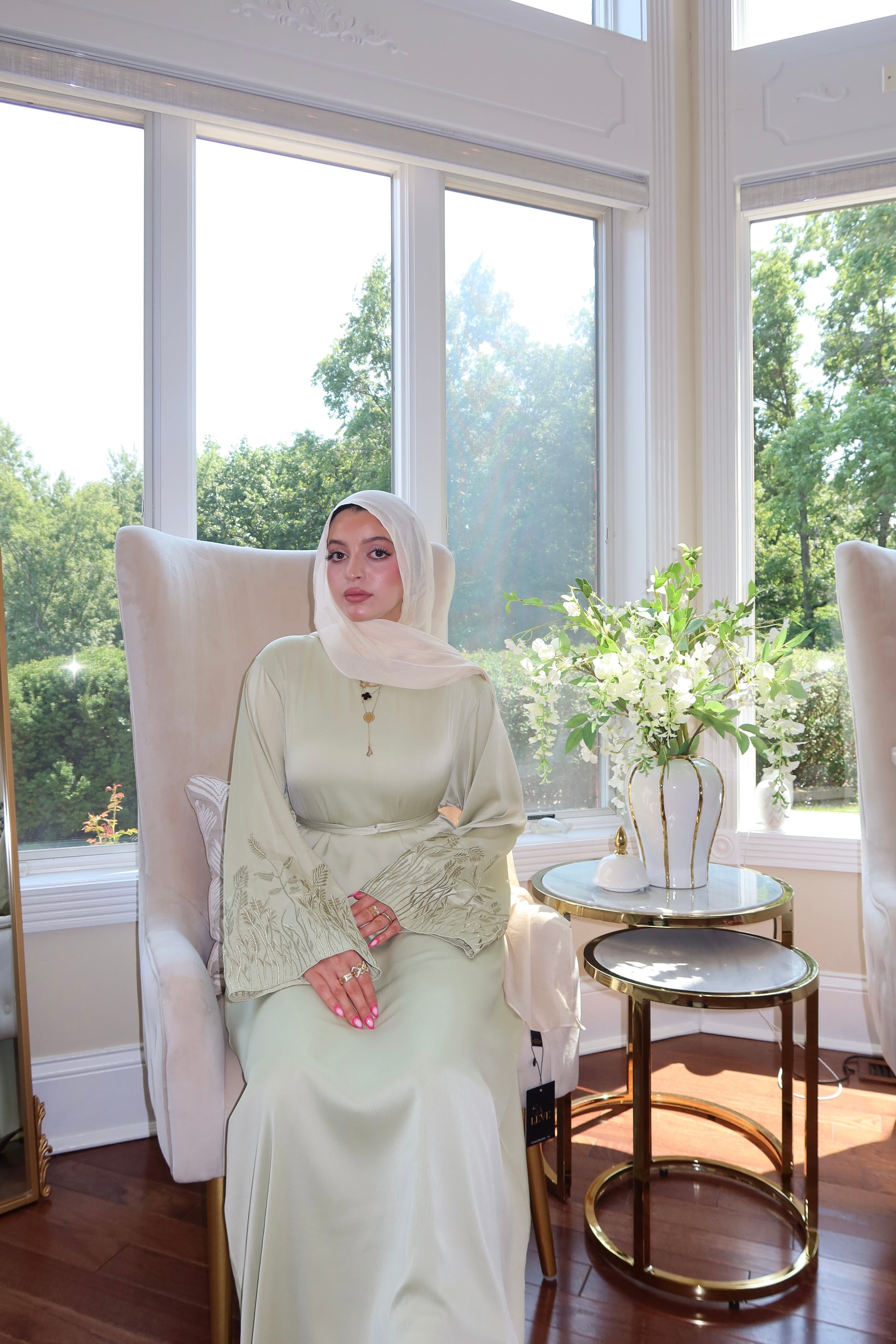 Light Green Serenity Floral Embellished Abaya