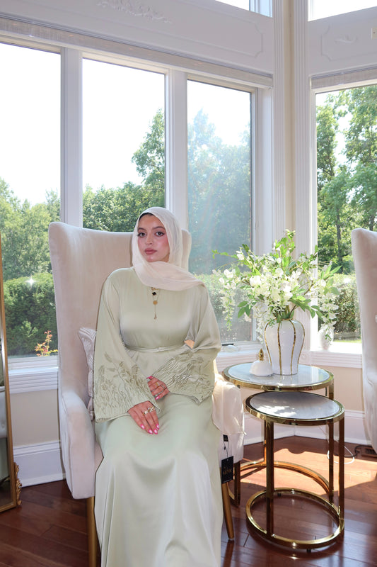 Light Green Serenity Floral Embellished Abaya