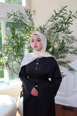 Black Floral Sleeve Abaya