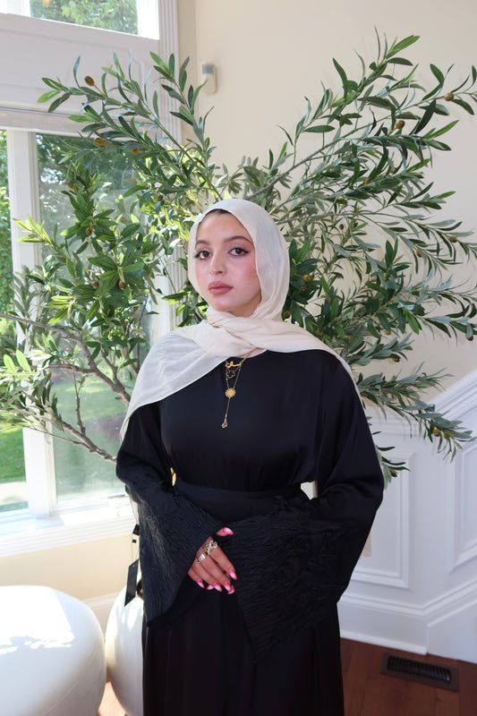 Black Floral Sleeve Abaya