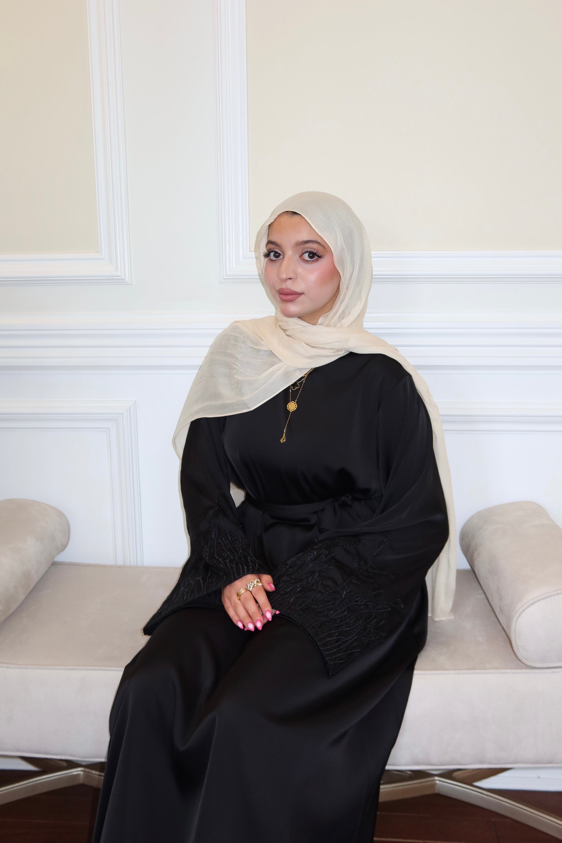 Black Floral Sleeve Abaya