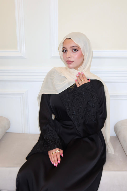 Black Floral Sleeve Abaya
