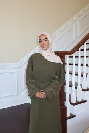 Dark Green Kuffieya Sleeve Abaya