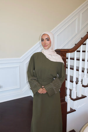 Dark Green Kuffieya Sleeve Abaya