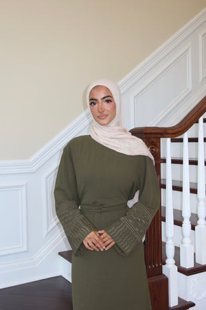 Dark Green Kuffieya Sleeve Abaya
