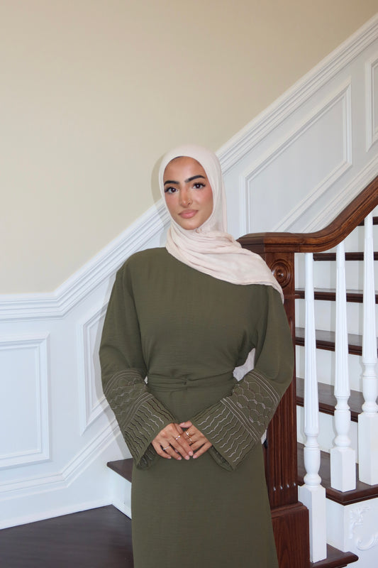 Dark Green Kuffieya Sleeve Abaya