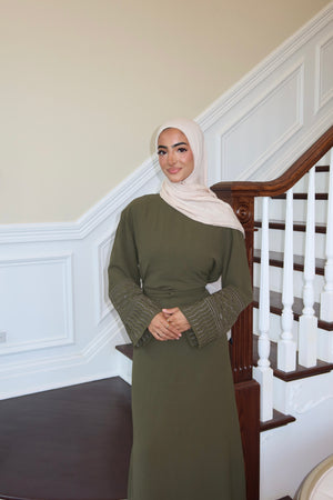 Dark Green Kuffieya Sleeve Abaya