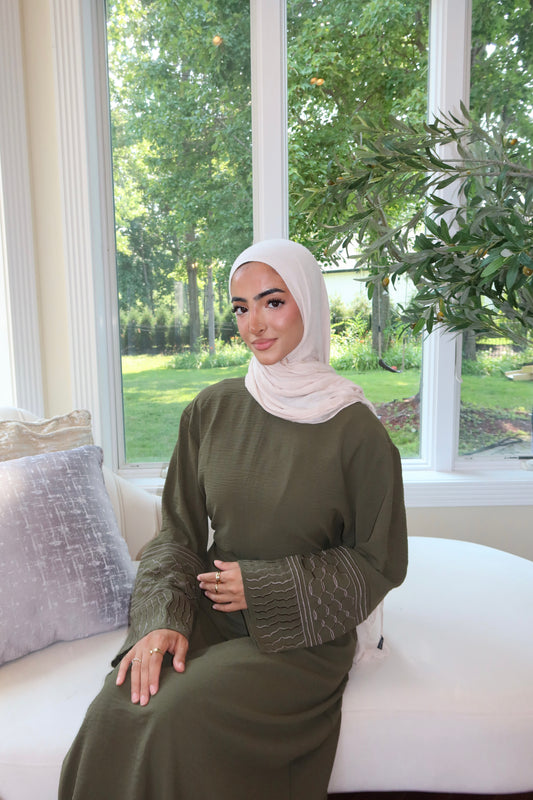 Dark Green Kuffieya Sleeve Abaya