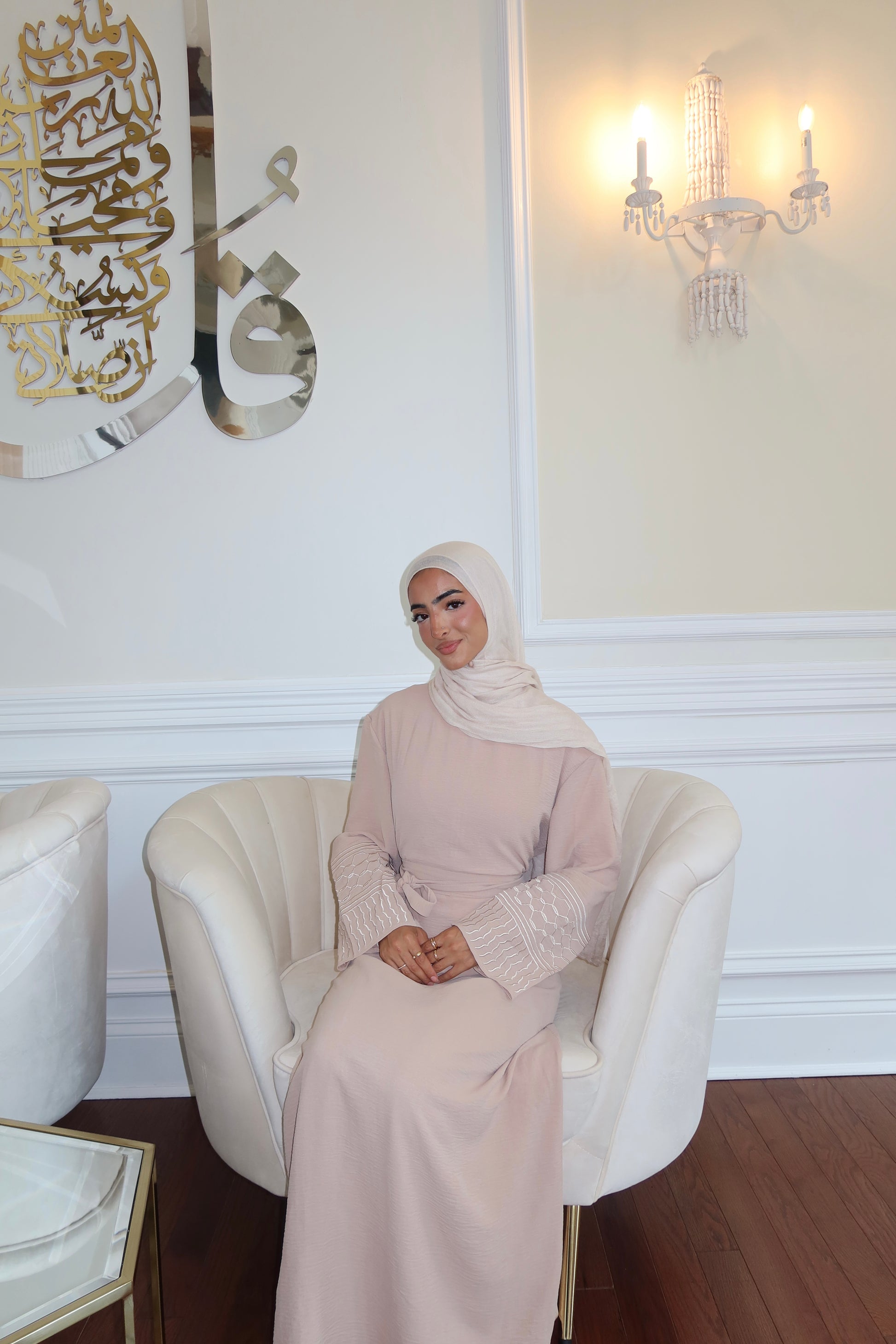 Peach Kuffieya Sleeve Abaya