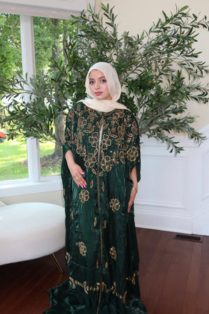 Floral Green Golden Abaya