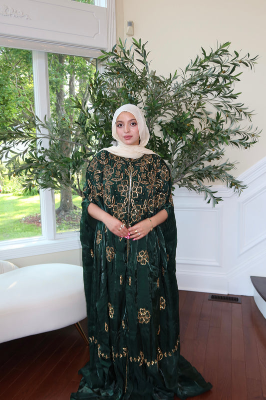Floral Green Golden Abaya