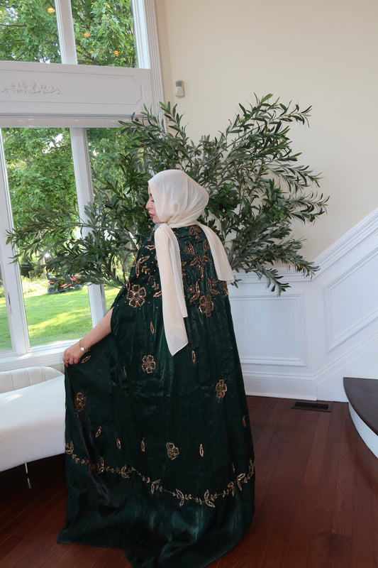 Floral Green Golden Abaya