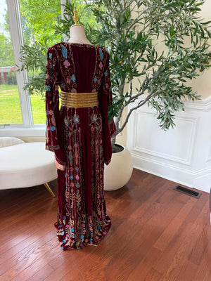 Burgundy Velvet Beaded Thobe 09759