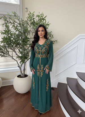 Emerald Green Golden Cardigan Abaya
