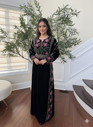 Black Velvet Stone Embellished Thobe