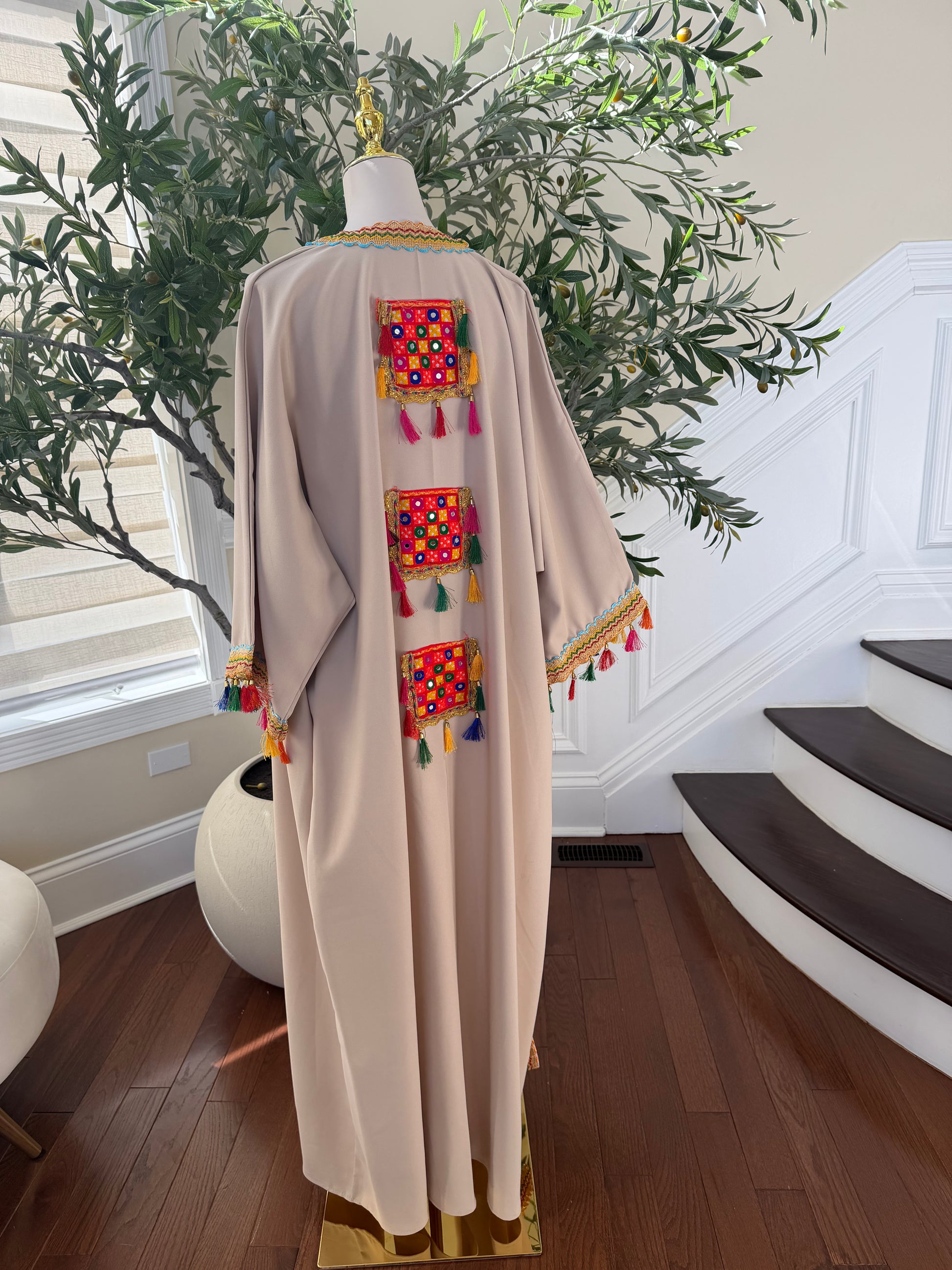 Tan Embellished Open Cardigan