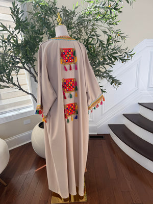 Tan Embellished Open Cardigan