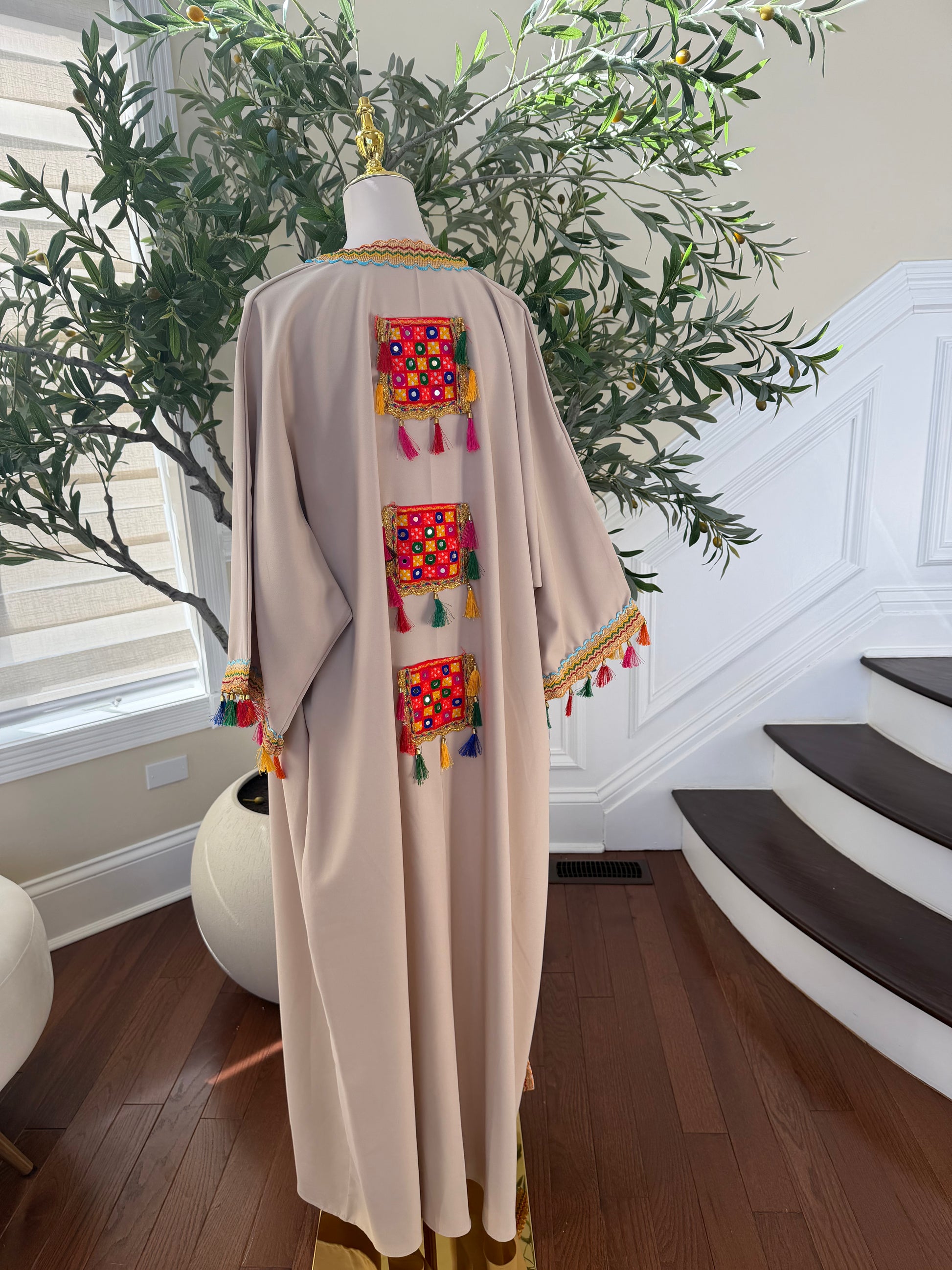 Tan Embellished Open Cardigan