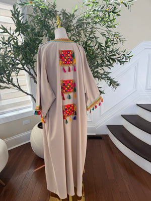 Tan Embellished Open Cardigan