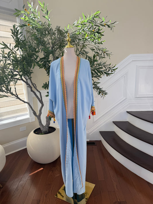 Blue Embellished Open Cardigan