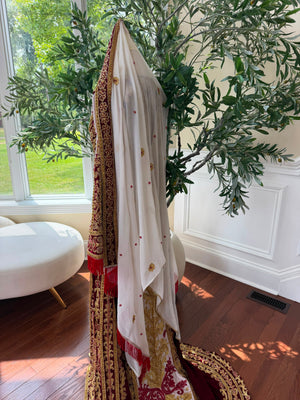 Royal Burgundy Embroidered & Hand-Beaded Bridal Ensemble — Includes Belt, Scarf & Overskirt