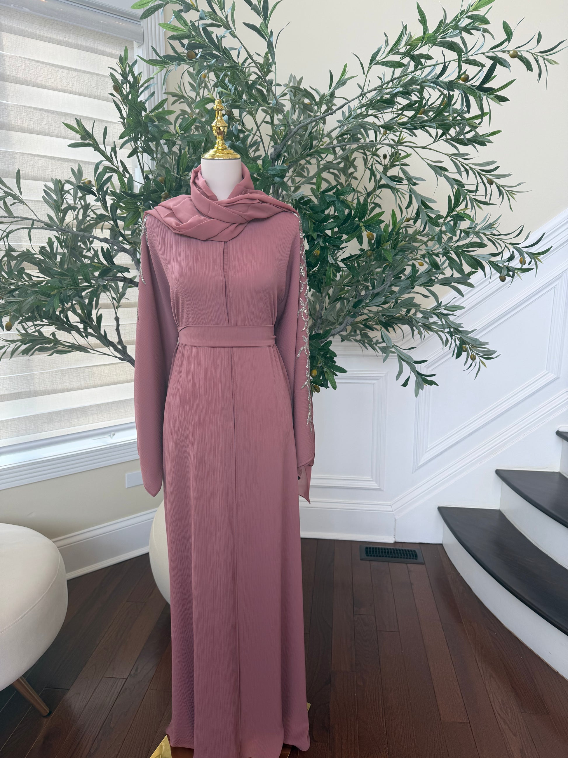 Blush Rose Sleeve Beaded Abaya
