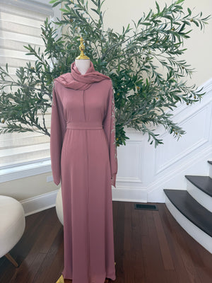 Blush Rose Sleeve Beaded Abaya